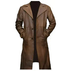 Mens Brown Lambskin Leather Trench Coat - Riders Republic UK