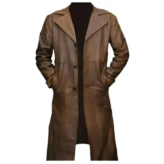 Mens Brown Lambskin Leather Trench Coat - Riders Republic UK
