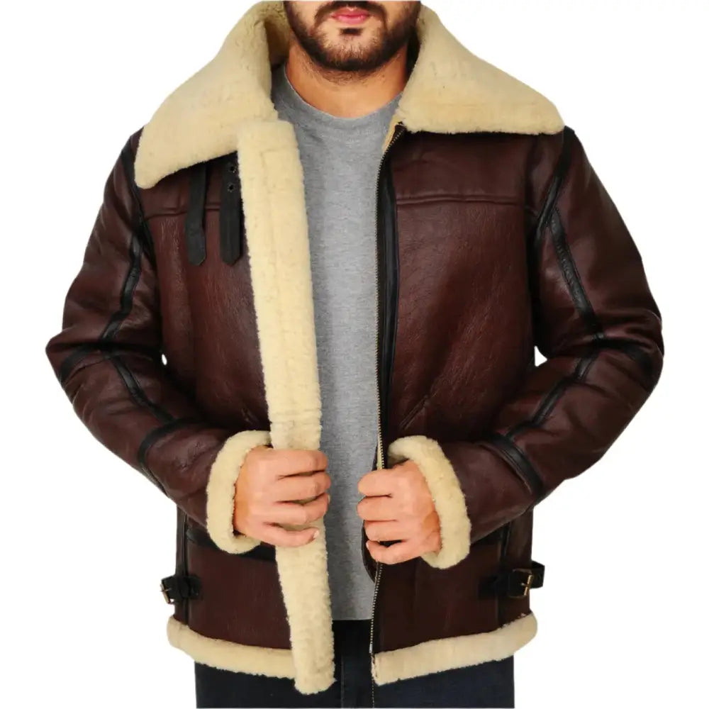 Mens Brown Shearling B3 Bomber Jacket - Riders Republic UK