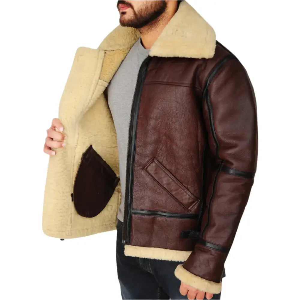 Mens Brown Shearling B3 Bomber Jacket - Riders Republic UK