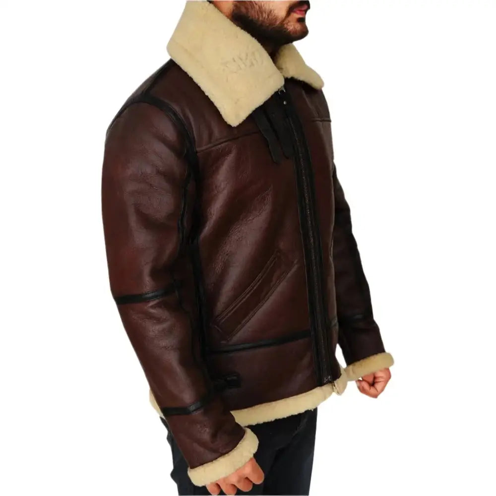Mens Brown Shearling B3 Bomber Jacket - Riders Republic UK