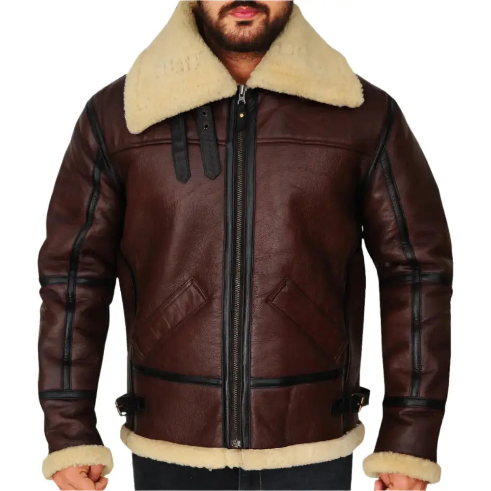 Mens Brown Shearling B3 Bomber Jacket - Riders Republic UK