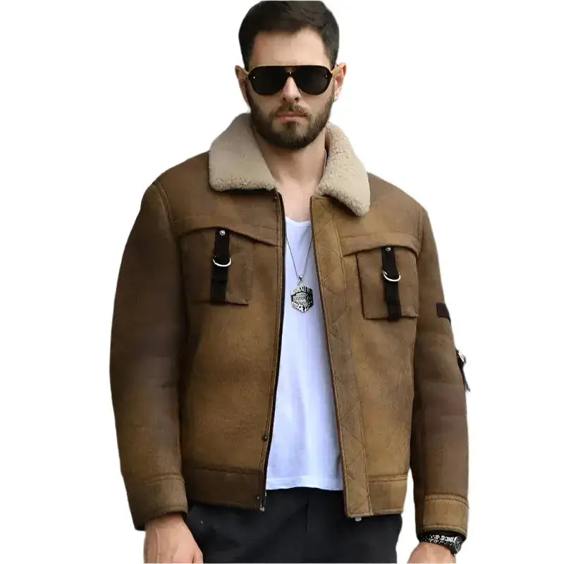 Mens Brown Shearling B3 Bomber Jacket - Riders Republic UK