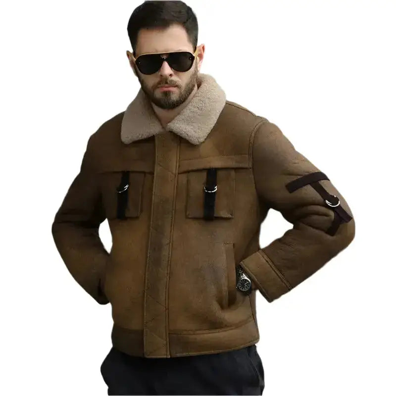 Mens Brown Shearling B3 Bomber Jacket - Riders Republic UK