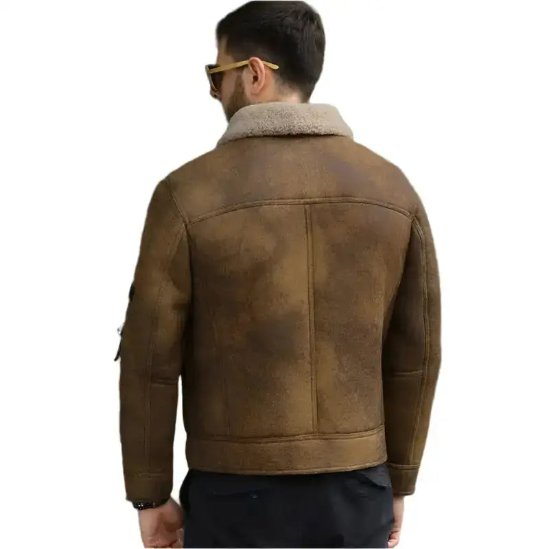 Mens Brown Shearling B3 Bomber Jacket - Riders Republic UK