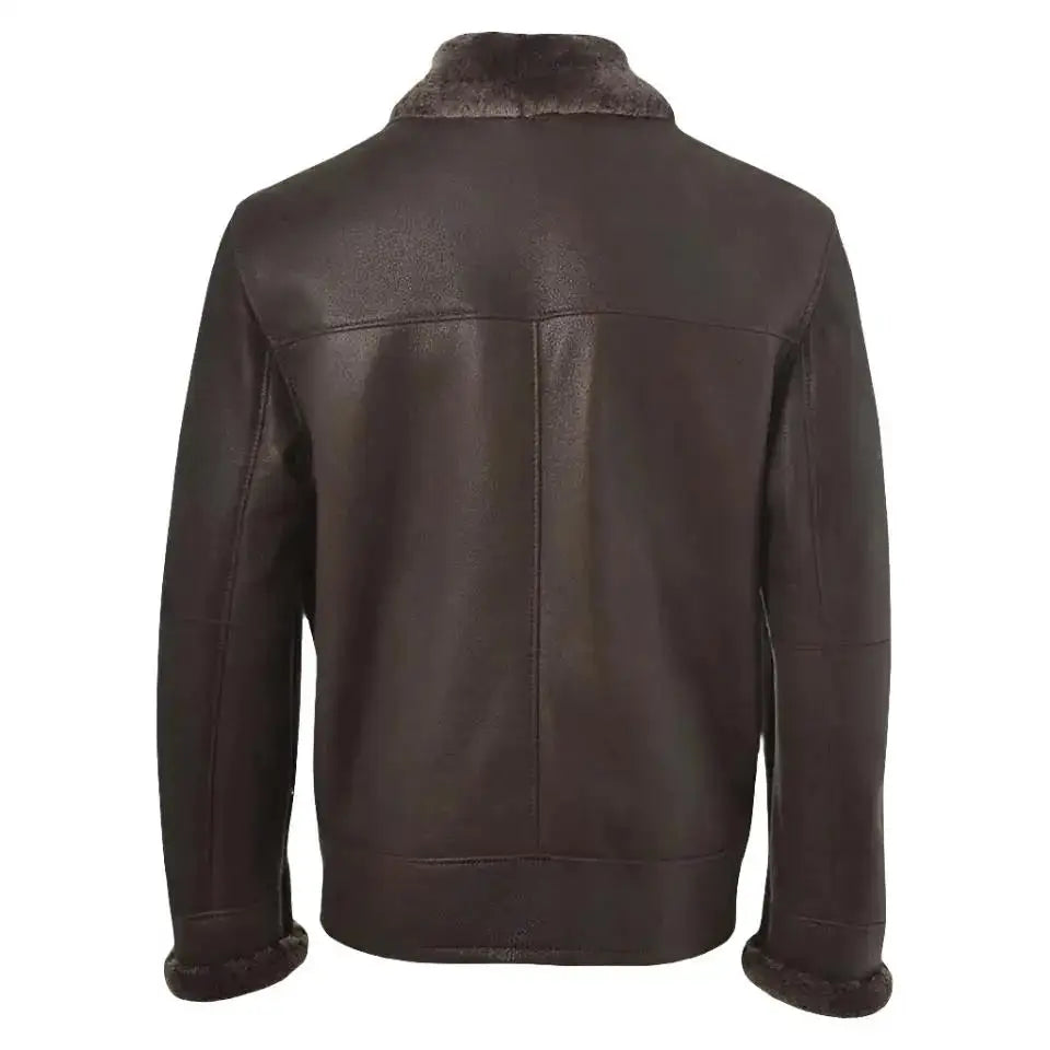 Mens Brown Shearling Bomber Leather Jacket - Riders Republic UK