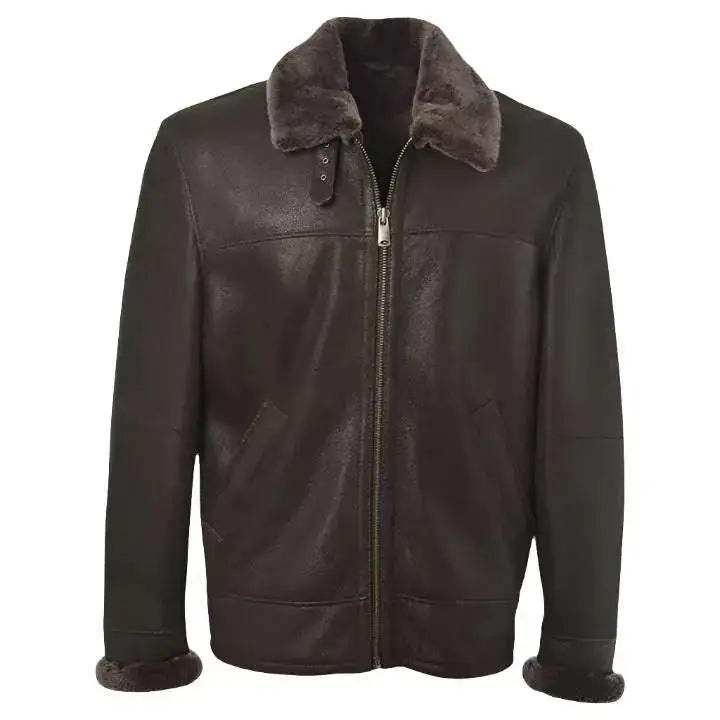 Mens Brown Shearling Bomber Leather Jacket - Riders Republic UK