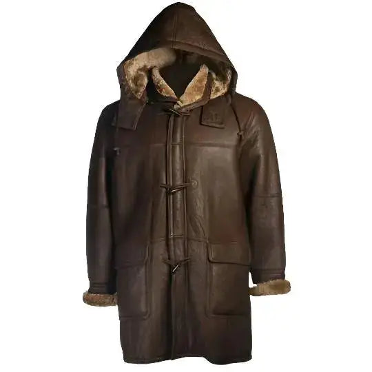 Mens Brown Shearling Hoodie Coat - Riders Republic UK