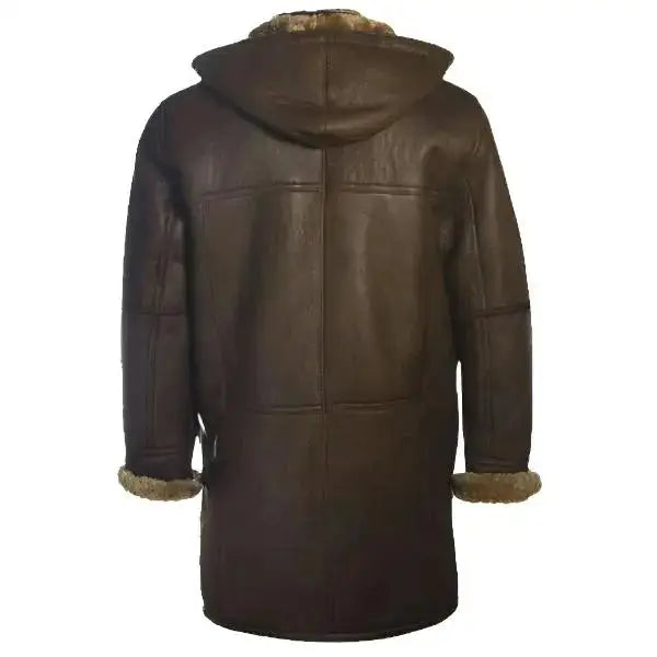 Mens Brown Shearling Hoodie Coat - Riders Republic UK