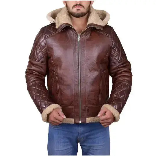 Mens Brown Shearling Hoodie Jacket - Riders Republic UK