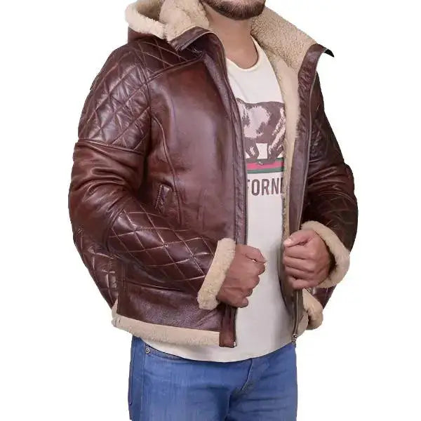 Mens Brown Shearling Hoodie Jacket - Riders Republic UK