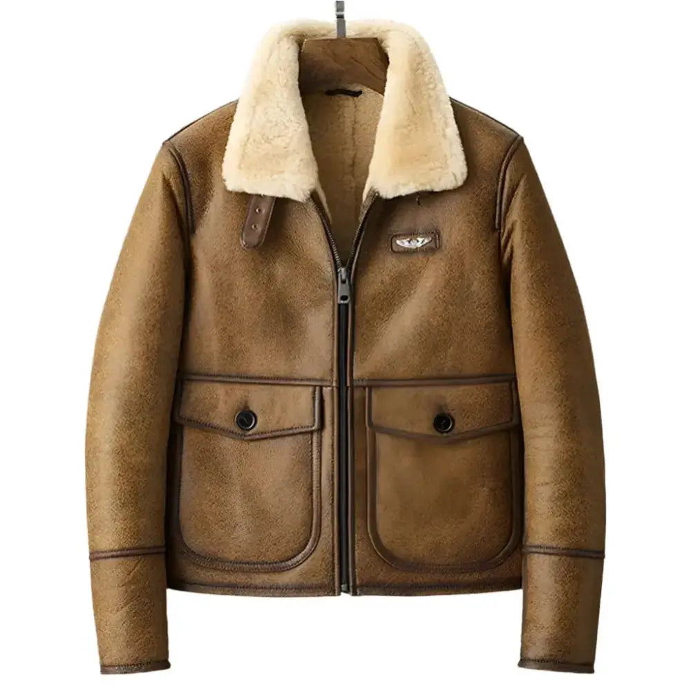 Mens Brown Shearling Lapel Jacket - Riders Republic UK