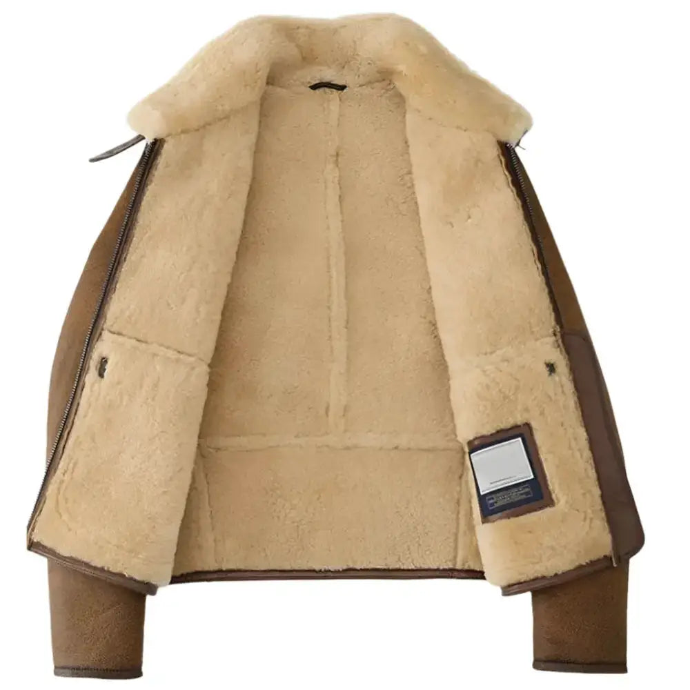 Mens Brown Shearling Lapel Jacket - Riders Republic UK