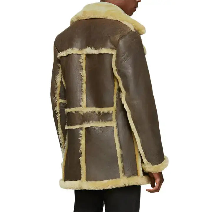 Mens Brown Sheepskin Shearling Leather Jacket Coat - Riders Republic UK