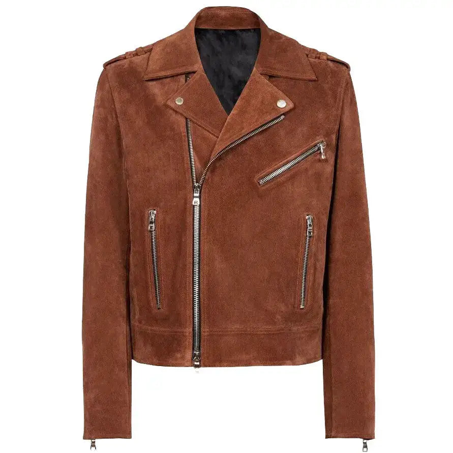 Brown Suede Leather Biker Jacket for Men - Riders Republic UK