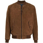 Mens Brown Suede Leather Bomber Jacket - Riders Republic UK