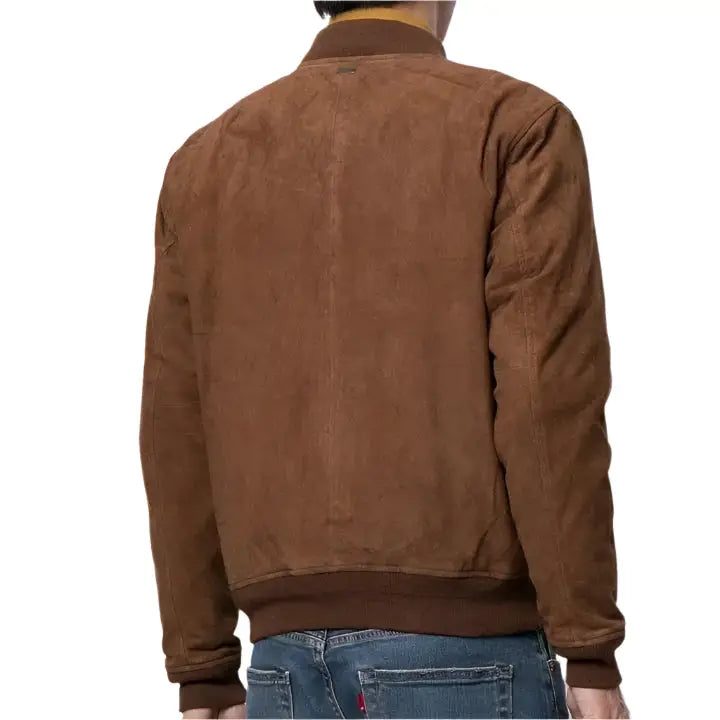 Mens Brown Suede Leather Bomber Jacket - Riders Republic UK