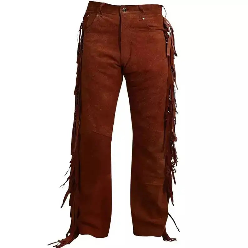 Men’s brown suede leather trousers in genuine suede