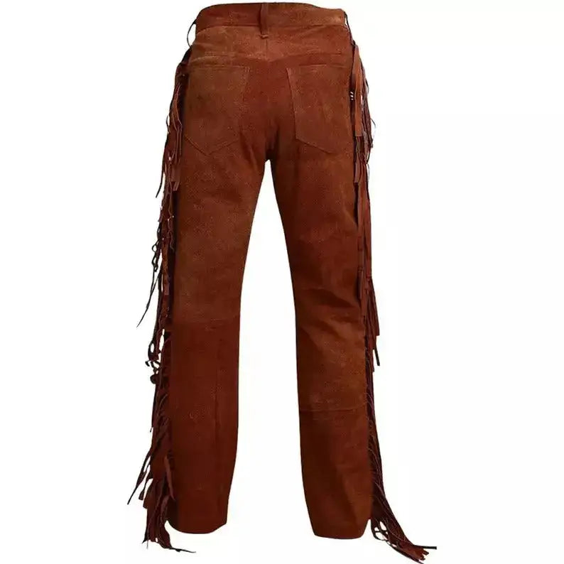 Brown suede leather pants for men with casual tailored fit