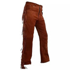 Genuine brown suede pants for men with soft leather texture