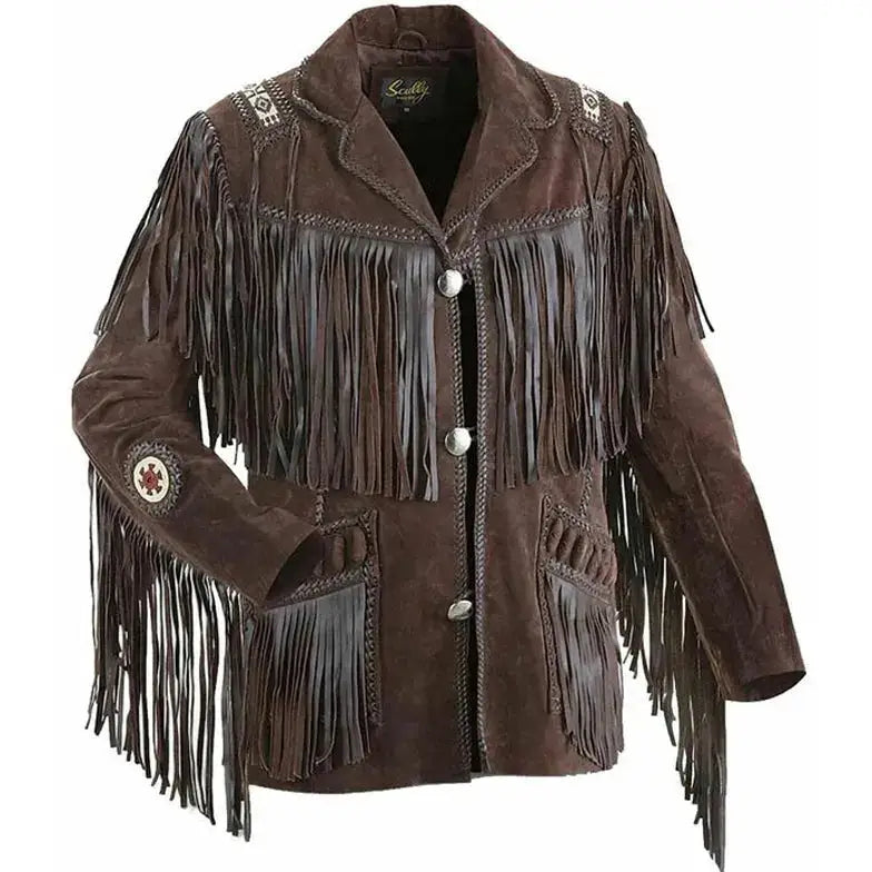 Mens Brown Suede Fringed Leather Jacket - Riders Republic UK