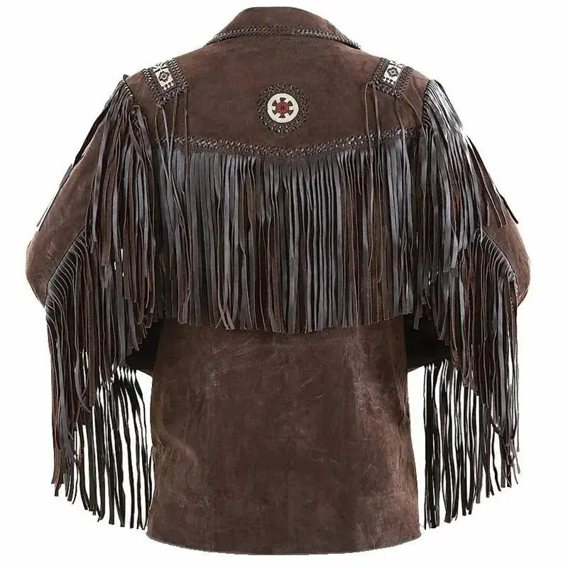 Mens Brown Suede Fringed Leather Jacket - Riders Republic UK