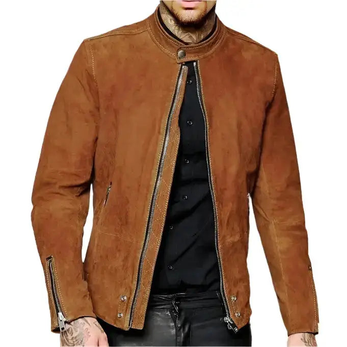 Mens Brown Suede Biker Jacket - Riders Republic UK