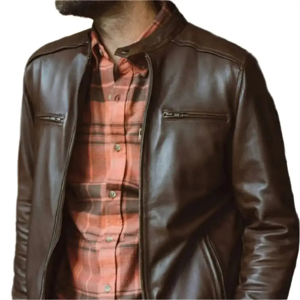Mens Brown Thompson Leather Moto Jacket - Riders Republic UK