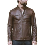 Mens Brown Thompson Leather Moto Jacket - Riders Republic UK