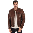 Mens Waxed Leather Biker Jacket - Riders Republic UK