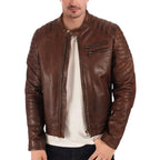 Mens Waxed Leather Biker Jacket - Riders Republic UK