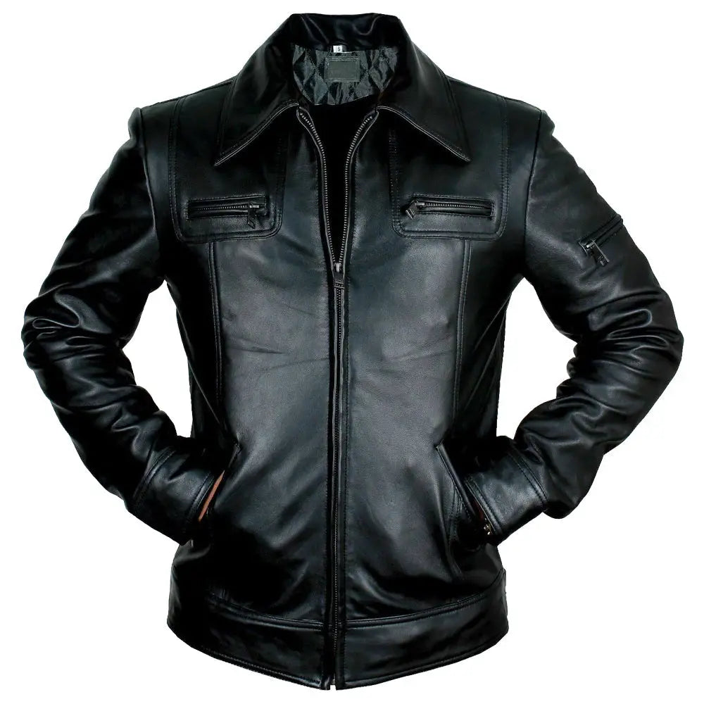 Mens Buster Slim Fit Leather Jacket - Riders Republic UK