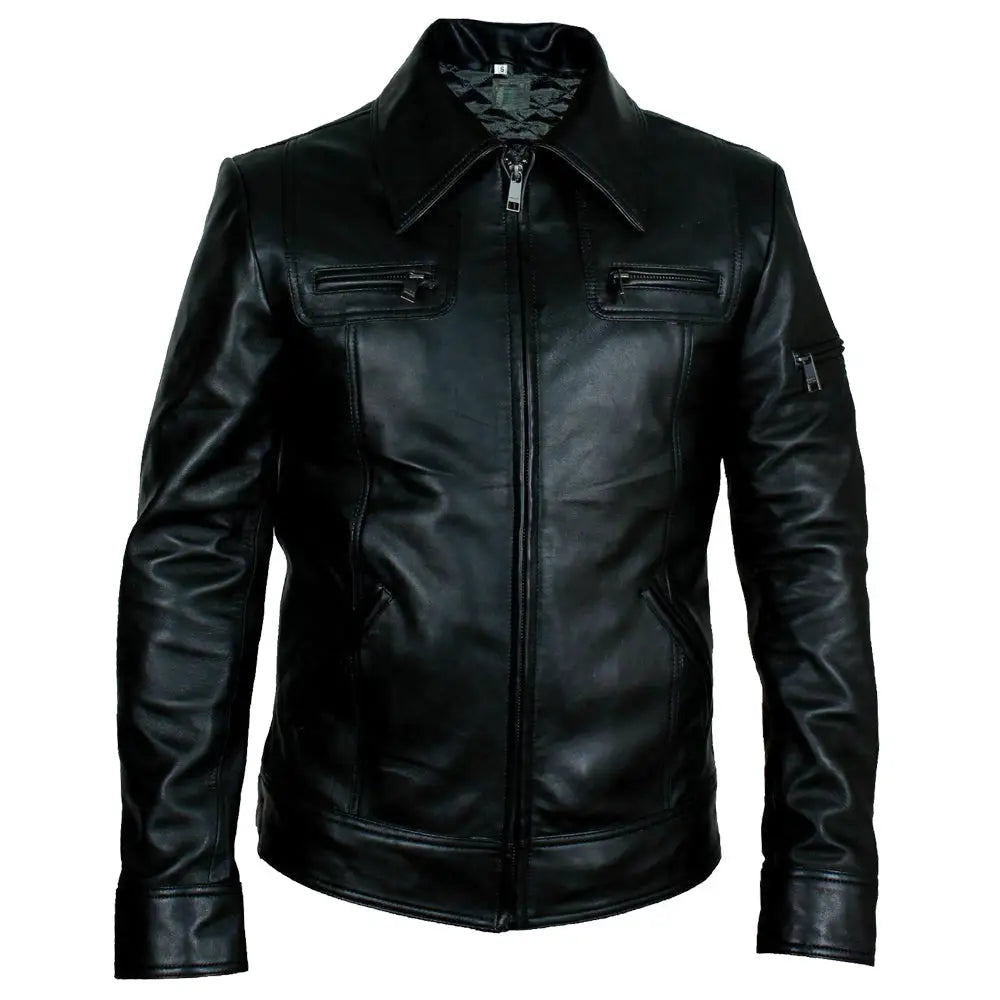 Mens Buster Slim Fit Leather Jacket - Riders Republic UK