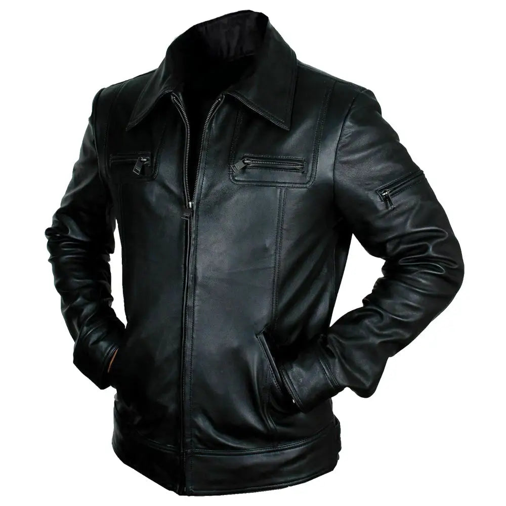 Mens Buster Slim Fit Leather Jacket - Riders Republic UK