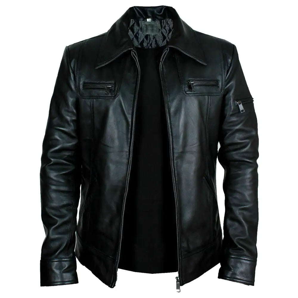 Mens Buster Slim Fit Leather Jacket - Riders Republic UK