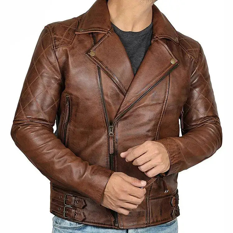 Genuine Leather Handmade Vintage Biker Jacket - Riders Republic UK