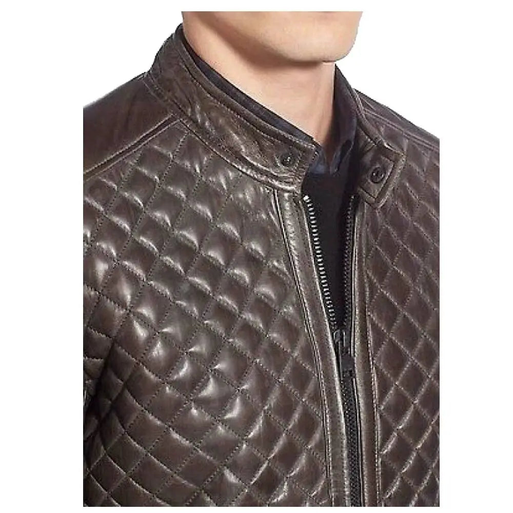 Mens Cafe Racer Diamond Leather Jacket - Riders Republic UK