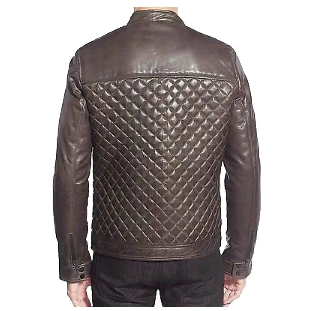 Mens Cafe Racer Diamond Leather Jacket - Riders Republic UK