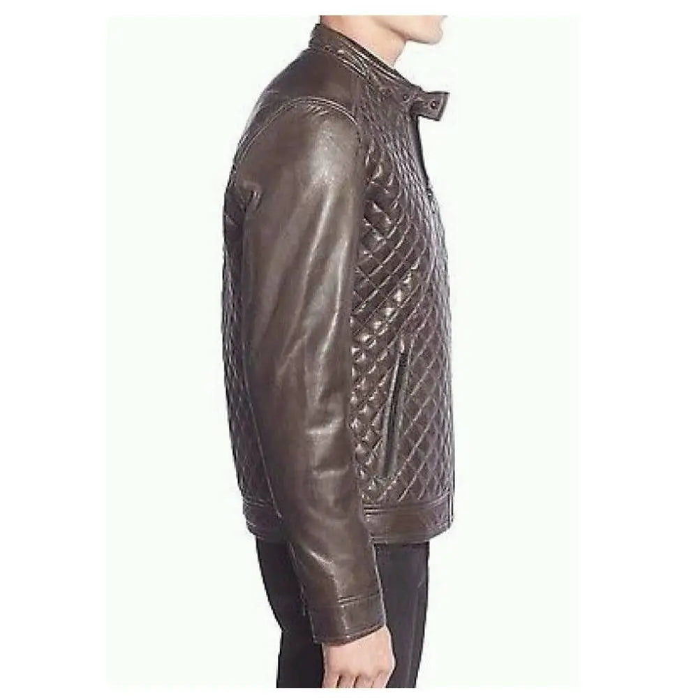 Mens Cafe Racer Diamond Leather Jacket - Riders Republic UK