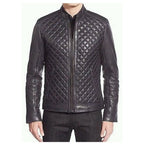 Mens Cafe Racer Diamond Leather Jacket - Riders Republic UK