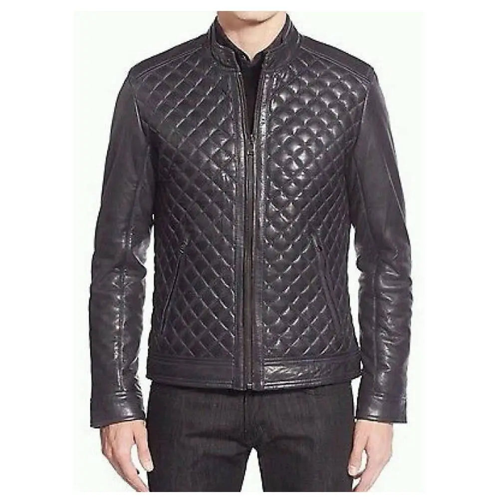 Mens Cafe Racer Diamond Leather Jacket - Riders Republic UK