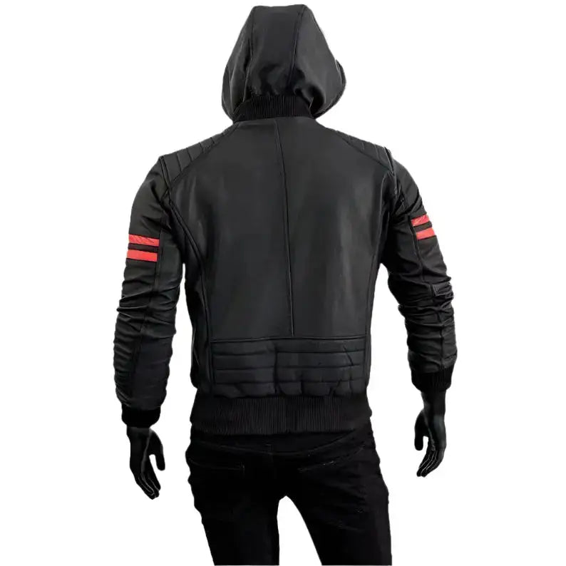 Hooded biker leather jacket for men with casual streetwear styling