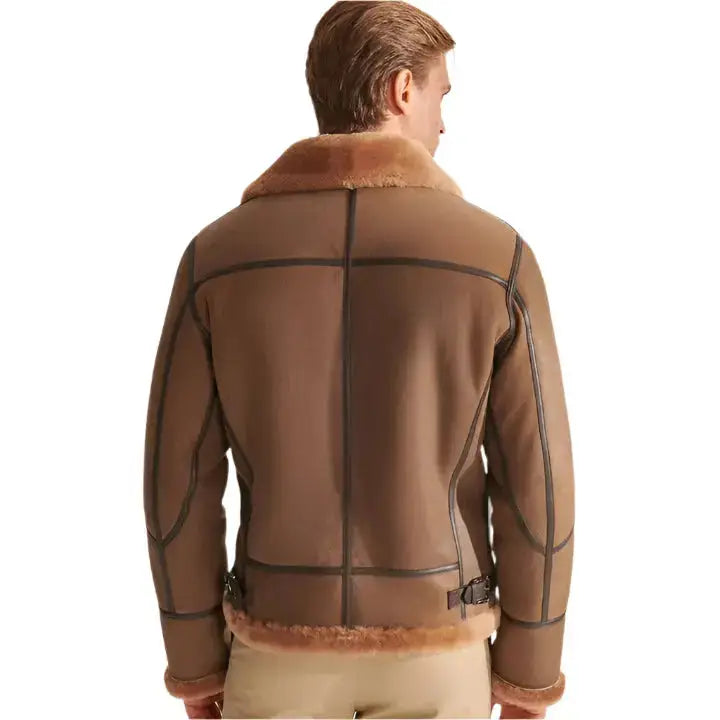 Mens Camel Brown Shearling Aviator Jacket - Riders Republic UK