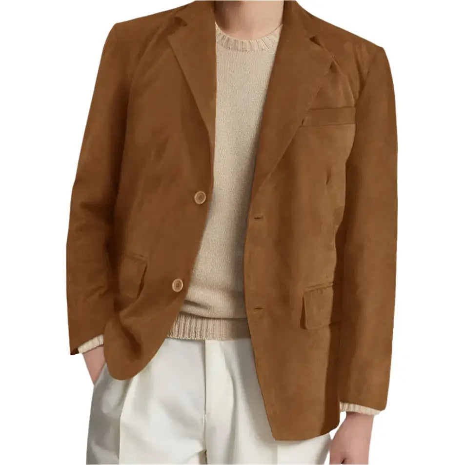 Mens Camel Brown Suede Leather Blazer - Riders Republic UK
