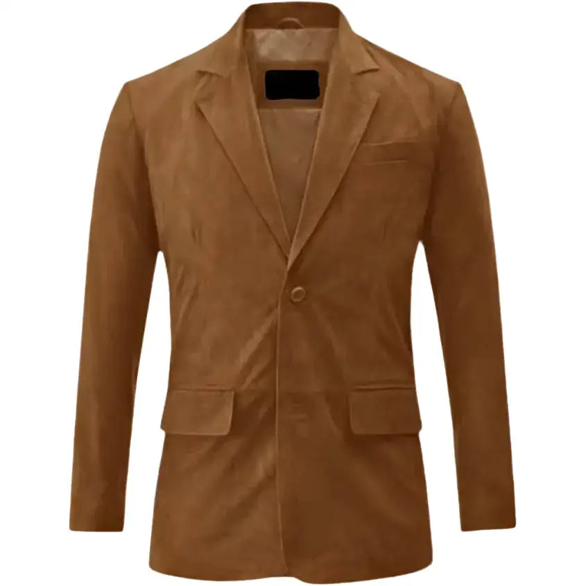 Mens Camel Brown Suede Leather Blazer - Riders Republic UK