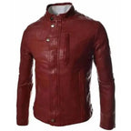 Red Faux Leather Slim Fit Jacket Mens - Riders Republic UK