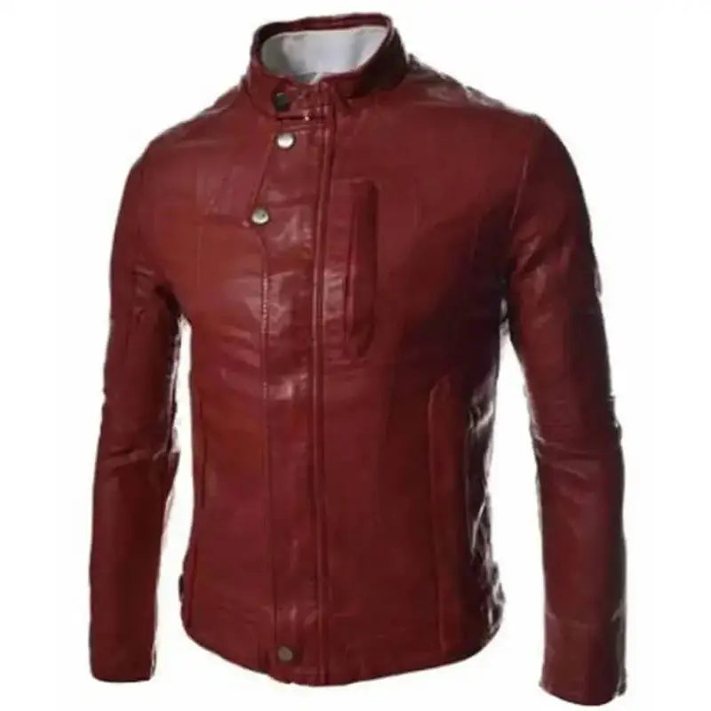 Red Faux Leather Slim Fit Jacket Mens - Riders Republic UK