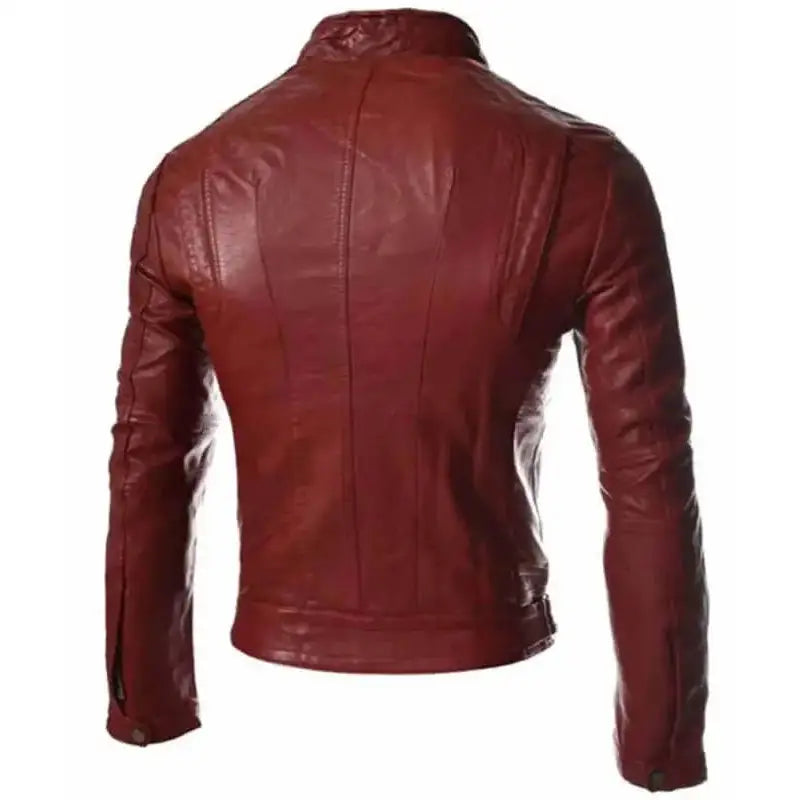 Red Faux Leather Slim Fit Jacket Mens - Riders Republic UK