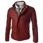 Red Faux Leather Slim Fit Jacket Mens - Riders Republic UK