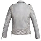Mens Chrome White Waxed Leather Biker Jacket - Riders Republic UK